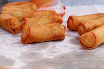 Wall Mural - spring rolls at street food