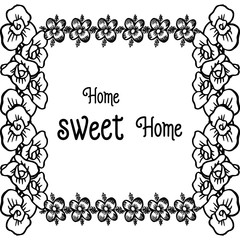 Vector illustration wallpaper poster home sweet home with cute wreath frame