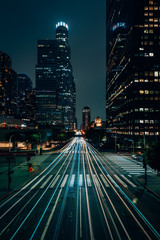 Night cityscape view in downtown Los Angeles, California