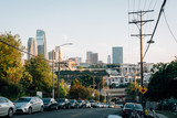 Fototapeta  - Street and view of the downtown skyline in Los Angeles, California