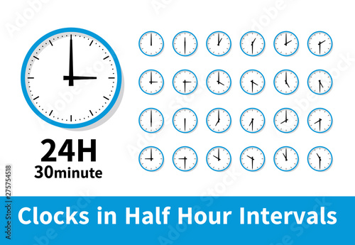 シンプル 時計 24時間 30分刻み 30分毎 青 Stock Vector Adobe Stock