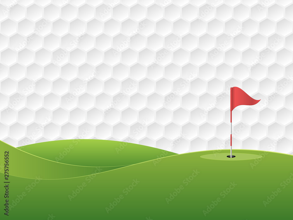 Golf background. Golf course with a hole and a flag - obrazy, fototapety, plakaty 