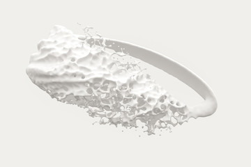 Sticker - Purity splashing milk with creative shapes, 3d rendering.