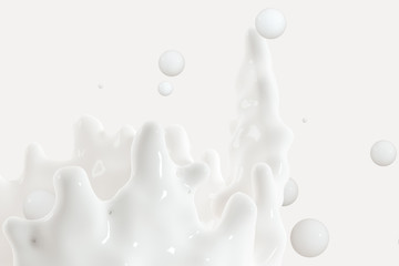 Canvas Print - Purity splashing milk with crown shapes, 3d rendering.