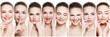 © artmim - Collage of negative and positive female face expressions. Set of young woman expressing different emotions and gesturing isolated on white backgroung
