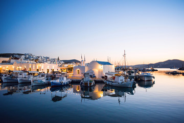 Wall Mural - Night view of Naousa village, Paros island, Greece. Popular tourist destination in Europe.