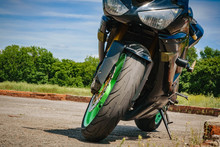 Sport Bike Black With Green Rims Front View