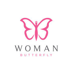 Wall Mural - Creative Butterfly With Woman Logo Template-vector