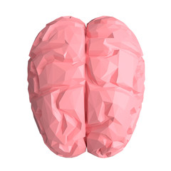 Poster - Low poly pink human brain isolated on white background. Top view. 3d rendering