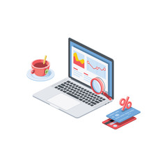 Poster - Finance and Analytics, charts and cash calculations. Banking services trader. Vector 3d isometric color icon new flat style. Creative illustration, idea for infographics.