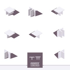 Poster - Korean alphabet hangeul in isometric style. 3d lettes U and Yu with shadows on white background