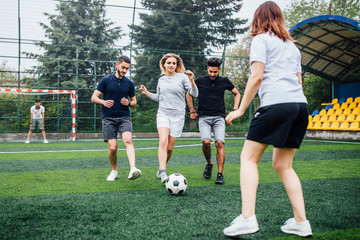 Wall Mural - Football soccer training match for competition together..