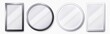 Realistic mirrors. Metal round and rectangular mirror frame, white mirrors template. Makeup or interior furniture reflecting glass surfaces 3D isolated icons vector set