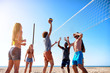 © alphaspirit - Group of friends playing at beach volley at the beach