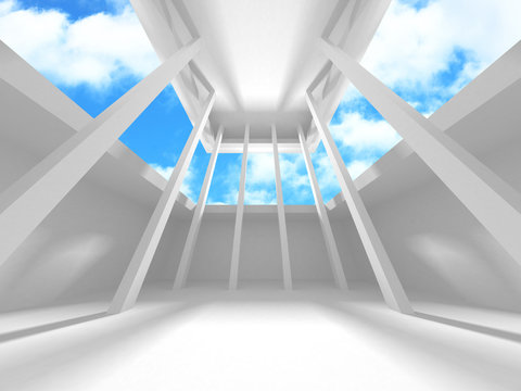 Futuristic White Architecture Design on Cloudy Sky Background