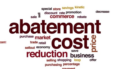 Poster - Abatement cost animated word cloud. Kinetic typography.