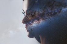The Universe Inside Us, The Profile Of A Young Woman And Space, The Effect Of Double Exposure. Scientific Concept. The Brain And Creativity. Elements Of This Image Furnished By NASA