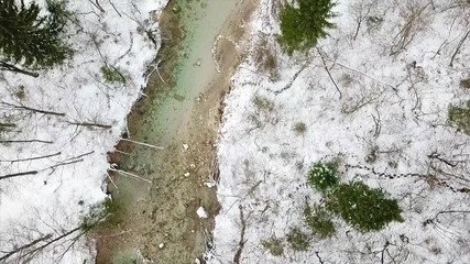 Poster - River meandering through a remote cold winter forest