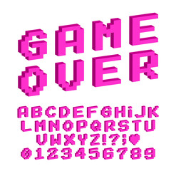 Leinwandbilder - Set of vector letters in retro style. Game design. Font of old games. 8 bit letters and numbers vector alphabet.