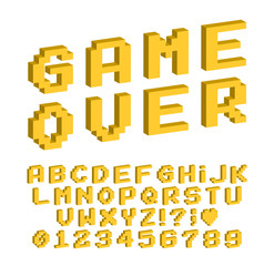 Leinwandbilder - Set of vector letters in retro style. Game design. Font of old games. 8 bit letters and numbers vector alphabet.