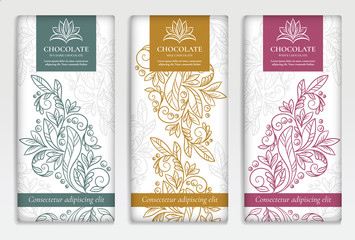 Vintage set of chocolate bar packaging design. Vector luxury template with ornament elements. Can be used for background and wallpaper. Great for food and drink package types.