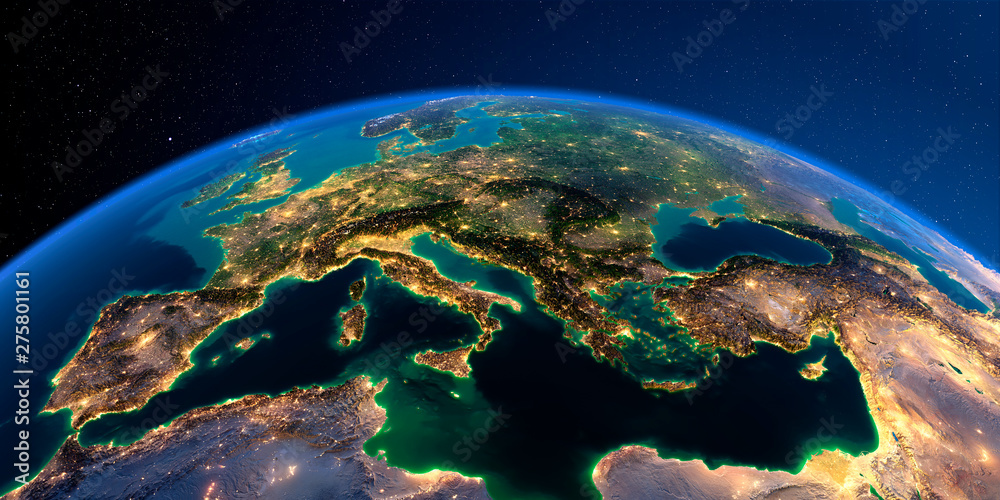 Detailed Earth. Europe. Mediterranean Sea - obrazy, fototapety, plakaty 
