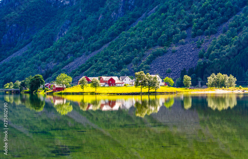 Amazing nature view with fjord and mountains. Beautiful reflection.  Location: Scandinavian Mountains, Norway. Artistic picture. Beauty world.  The feeling of complete freedom - Buy this stock photo and explore similar  images at