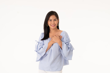 Portrait Happy Asian woman in business look isolated on whit background