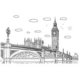 Fototapeta Big Ben - Big Ben in London vector illustration sketch doodle hand drawn with black lines isolated on white background