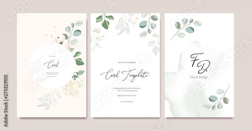 Cuadros en Lienzo Set of card template with herbs, leaves