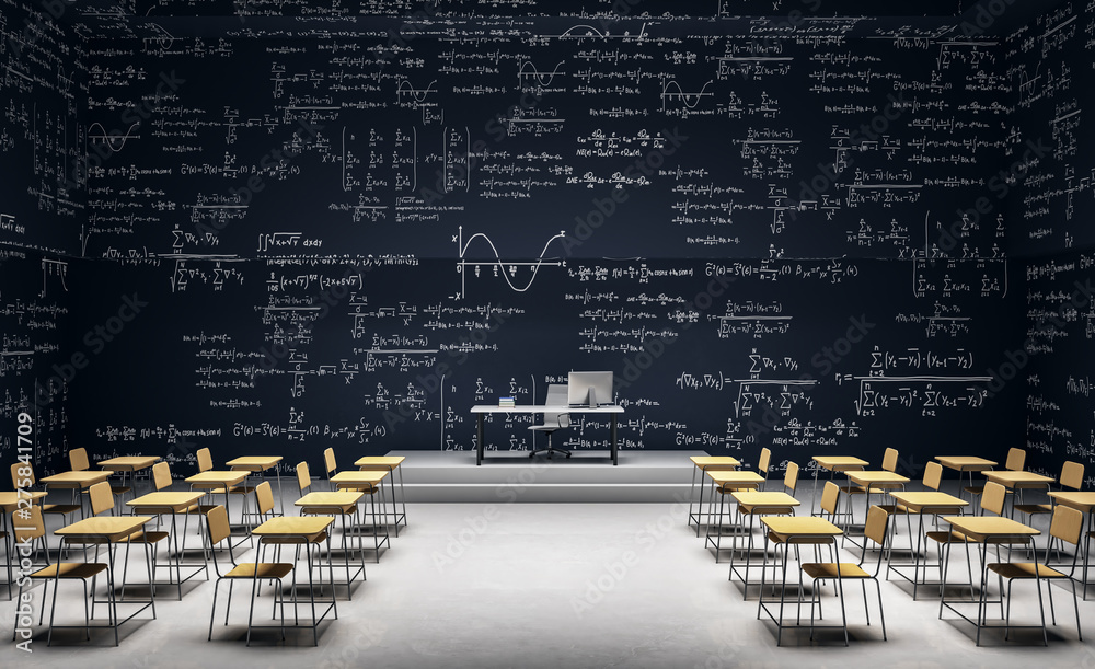 Modern classroom with math formulas - obrazy, fototapety, plakaty 