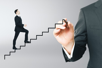 Wall Mural - businessman running up abstract ladder