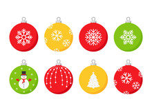 Christmas Ball Icon. Vector.Set Holiday Symbols Isolated On White Background In Flat Design. Cartoon Color Illustration.