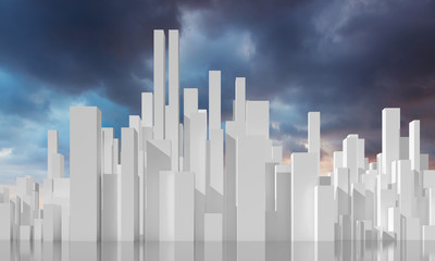 Wall Mural - Abstract 3d city under stormy cloudy sky