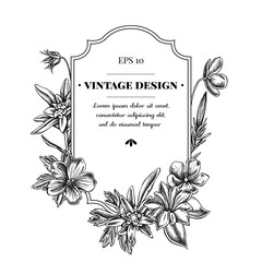 Wall Mural - Badge design with black and white edelweiss, meadow geranium, gentiana