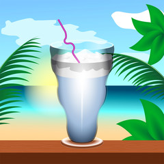 Poster - Tropical cocktail drink on a summer landscape - Vector