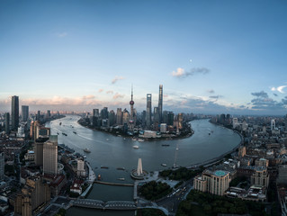 Canvas Print - aerial view of Lujiazui, Shanghai city, landmarks of Shanghai with Huangpu river in the afternoon