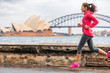 © Maridav - Runner fit active lifestyle woman jogging on Sydney Harbour by the Opera house famous tourist attraction landmark. City life.