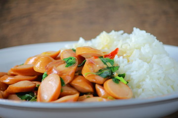 Wall Mural - Thai Stir Fry Sausage with Basil Recipe