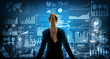 © InfiniteFlow - Big Data Technology for Business Finance Analytic Concept. Modern graphic interface shows massive information of business sale report, profit chart and stock market trends analysis on screen monitor.