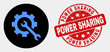 © Evgeny - Rounded service tools icon and Power Sharing seal. Red rounded scratched seal with Power Sharing caption. Blue service tools icon on black circle. Vector combination for service tools in flat style.