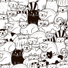 Hand drawn seamless pattern with cute cats.