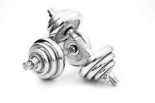 Silver Iron Dumbbell Isolated On White