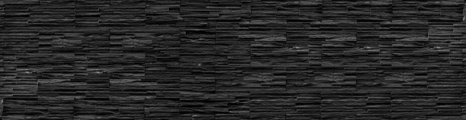 Wall Mural - panorama black brick wall of dark stone texture and background