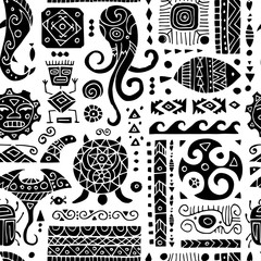 Poster - Ethnic handmade ornament. Seamless pattern for your design. Polynesian style