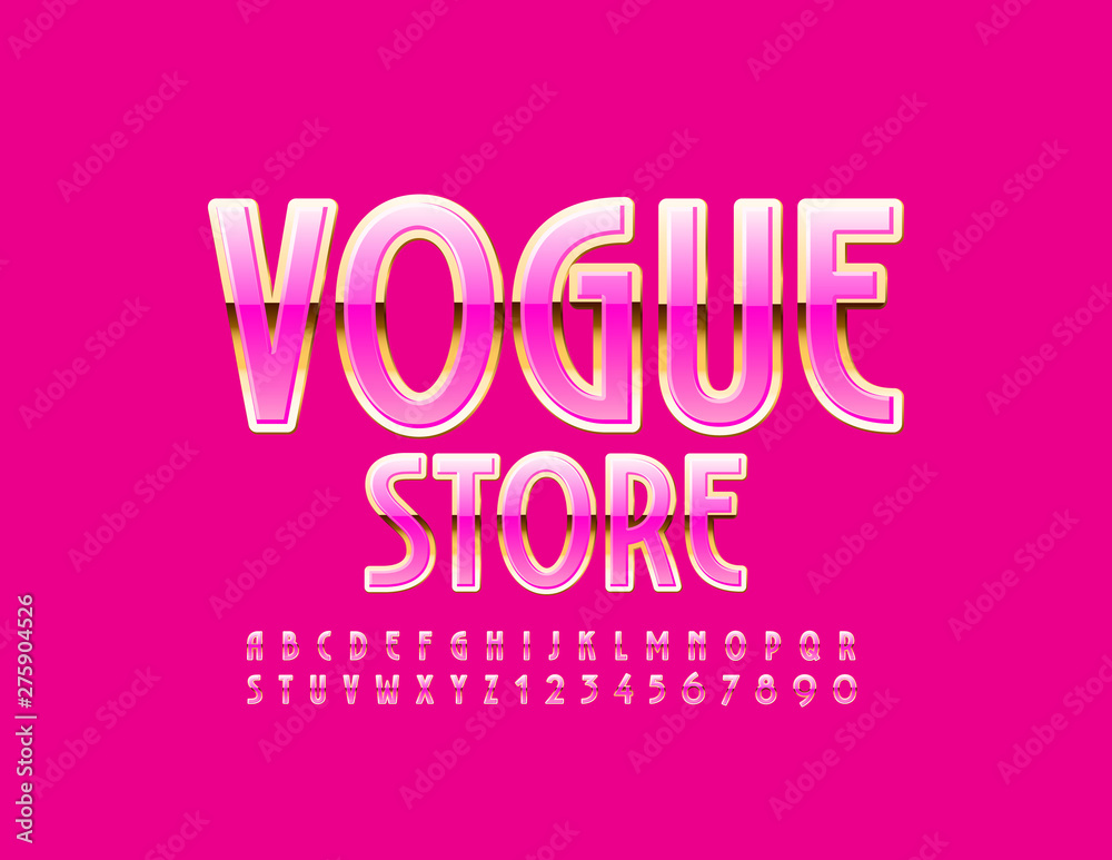 Vector luxury logo Vogue Store. Elegant Uppercase Font. Shiny Pink and ...