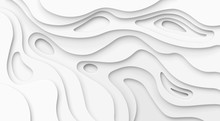 Abstract Paper Cut White Background. Topographic Canyon Map Light Relief Texture, Curved Layers And Shadow. Paper Art 3d Vector Banner