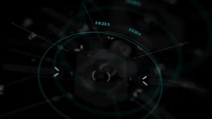 Poster - Futuristic user interface HUD GUI digital text number element for cyber technology concept with shallow depth of field dark and grain processed