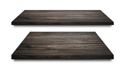 Poster - Black wooden shelves isolated on white background. Blank wood shelf or product display. ( Clipping path )