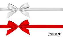 Red, White Bow With Ribbon.